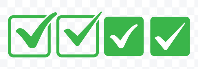 Tick mark with checkbox icon. green checkmark sign for app, ui, website. vector illustration on transparent background. Green checkmark, green tick, check mark icon button set. Modern Green Tick.