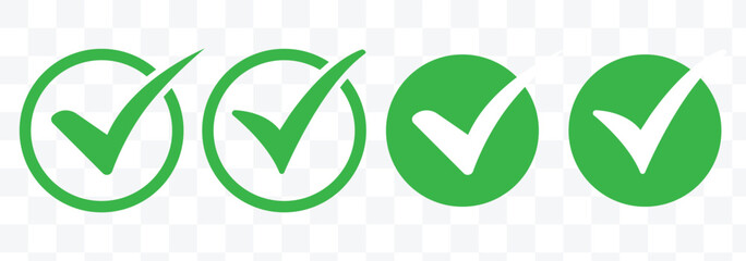 green tick mark icon on transparent background. Digital hand drawing check mark vector set. modern green check mark, check mark icon, tick mark, verified symbol, approved, success icon, correct sign. 