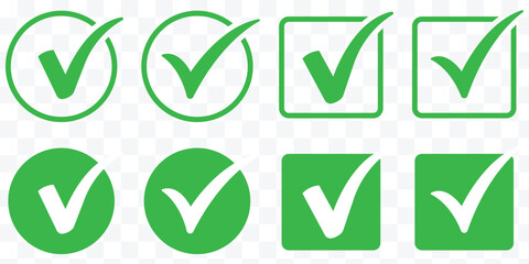 green tick mark icon on transparent background. Digital hand drawing check mark vector set. modern green check mark, check mark icon, tick mark, verified symbol, approved, success icon, correct sign. 