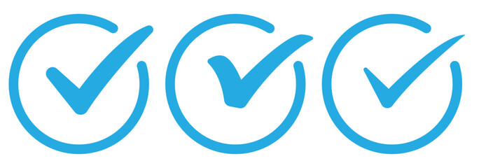 blue Checkmark icon set. check list circle frame. accept sign. check marks for accept, confirmation symbol.