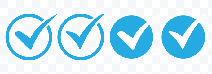 Check box icon with correct, accept checkmark icons tick box checked. Blue check mark vector icon set. approved, success icon, correct sign, done icon.