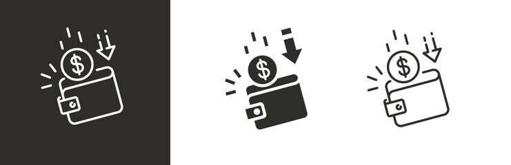 flat and linear set icons, cashback icon, return money, cash back rebate, simple symbols on white and black background - editable stroke vector illustration