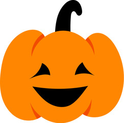 Cute Vector Halloween pumpkin icon. Funny orange jack lantern, scary carved pumpkin isolated on white background. Monster illustration for greeting banner, postcard, web, print.