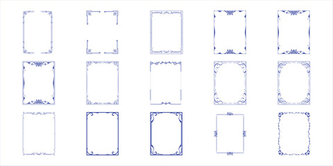 Collection of Decorative Blue and White Ornamental Borders and Frames