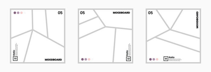 Vector 5 panel comic layout moodboard with color palette and square grid
