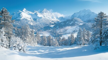 Snowy Winter Wonderland - Majestic Mountains and Frosty Trees.
