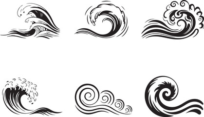 Fototapeta premium Water Wave Vector Illustration Set Isolated on Transparent Background for Sea Ocean Decoration and Graphic Artistic Design