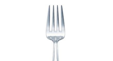 Silver fork with four tines centered on a dark background