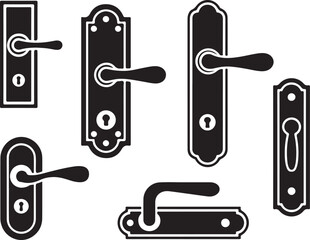 Collection of Door Handles and Knob Set With Locks Isolated on Transparent Background for Interior Room Decoration