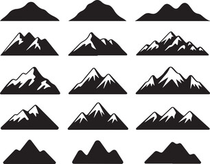 Different Shapes of Mountain Range Silhouettes Isolated on Transparent Background for Outdoor Landscape Decoration