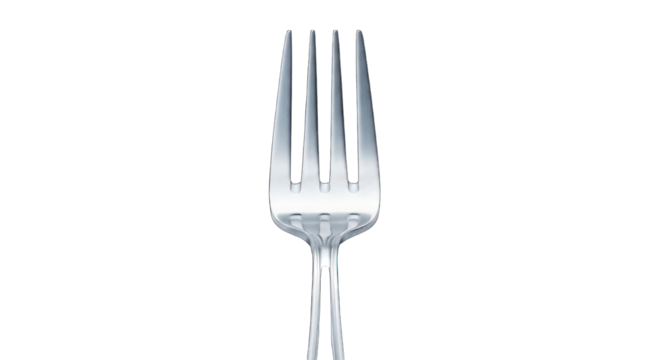 Silver fork with four tines centered on a dark background