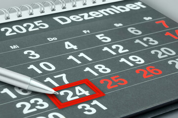 Deutscher Kalender Monat Dezember 2025  Feiertage Weihnachten und Silvester