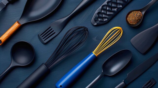 An abstract, artistic close-up of the business end of various kitchen utensils - Powered by Adobe