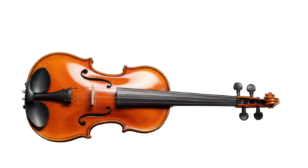 Violin Warm brown wood string instrument against a black background