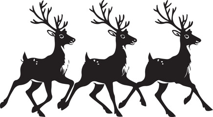 Three graceful deer silhouettes prance in unison against an illustrative backdrop, showcasing the elegance of nature. 