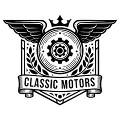Obraz premium Vintage Classic Motors Car Emblem Engraving Vector Illustration