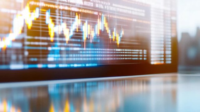 Financial Data Visualization: A close-up shot showcases an elegant interface displaying complex financial data trends, illustrating the dynamism of market analysis.