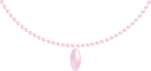 Pink Pearl Necklace with Oval Pendant on White Background