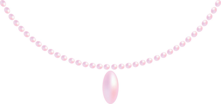 Pink Pearl Necklace with Oval Pendant on White Background