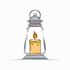 Vintage oil lamp lantern vector - classic kerosene lamp with flame illustration