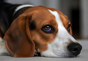 Close up portrait of a beagle with beautiful expressive brown eyes