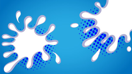 Bright blue abstract background with comic-style white liquid splash shapes and halftone dot accents. Ideal for banners, creative ads, children&rsquo;s designs, promotions, and playful graphic layouts.
