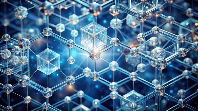 Abstract Crystalline Structure Interconnected Nodes and Geometric Forms in a Futuristic Digital Realm