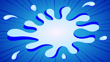 Blue comic-style background with dynamic halftone dots and abstract liquid splash shape in the center, perfect for creative banners, advertising designs, kids graphics, and fun promotional layouts.
