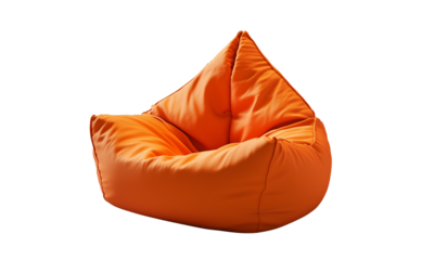 Orange bean bag chair with a triangular backrest, plush padded surface and soft contours for relaxed lounge seating.