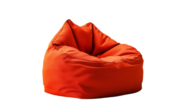 Red leather bean bag chair with stitched seams and a plush, contoured shape for relaxed lounge seating.