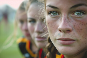 Realistic portrait of female rugby players after a match