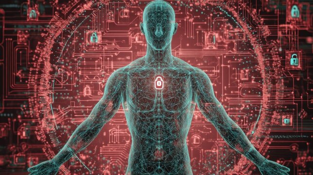 Human Body with Digital Security Concept and Cybersecurity Elements