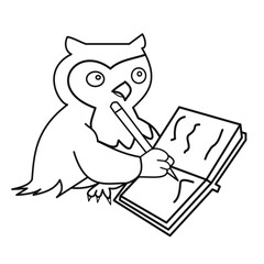 coloring page owl writing on book kids activity.eps