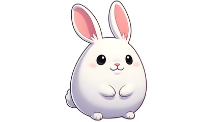 Fototapeta premium White cartoon rabbit with round body and big ears, sitting adorably, suitable for Easter designs or storybooks.