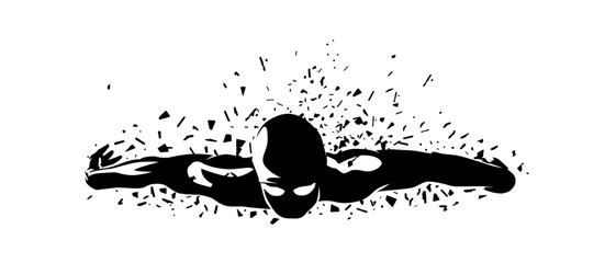 Swimming in pool, young boy swimming butterfly style. Water sport