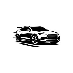 Dynamic SUV Mountain Speed Logo Engraving Vector Illustration