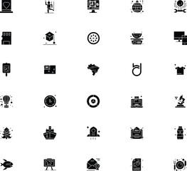 Diverse black silhouette icons representing various concepts and objects in a grid