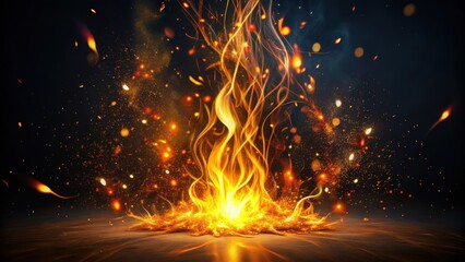 Fiery Embers Dance in a Dark Realm, a Glowing Inferno with Sparks Ascending