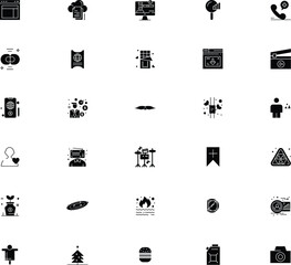 Collection of various black silhouette icons representing diverse concepts and objects