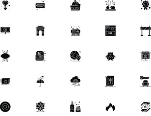 Collection of diverse vector icons representing various concepts and symbols in black