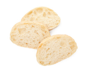 Pieces of tasty fresh ciabatta isolated on white, top view