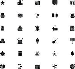 Collection of various black silhouette icons representing diverse concepts
