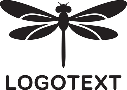 Silhouette of a dragonfly with the word logotext isolated on white background