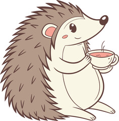 Cute hedgehog enjoying a warm cup of tea with steam rising adorable animal art isolated on transparent background