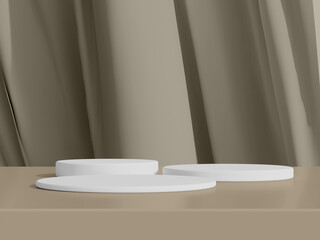 Three white podiums positioned evenly, with a green backdrop.