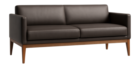Straight sofa for commercial waiting areas with durable faux leather and solid oak base.