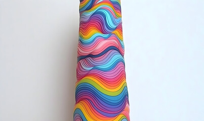 Vibrant rainbow wave pattern on cylindrical object against a whi
