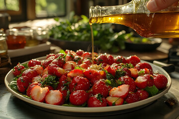 Sunlit Strawberry Salad with Basil and Olive Oil Dressing