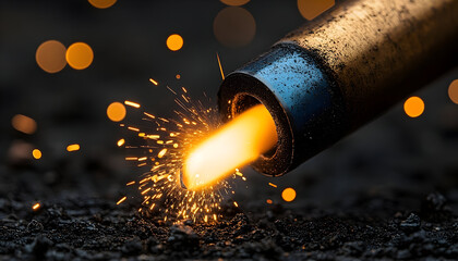 Intense Welding Torch Sparks Erupting with Fiery Light and Bokeh