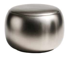 A stylish metallic pouf perfect for modern urban living spaces.